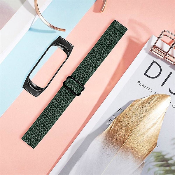 Strækbart nylon anti-ridse justerbar håndledsrem til Xiaomi Mi Band 3/4, med sort urramme Army Green