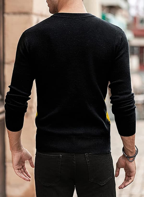 Herrjumper Vinterrutig Tröja Rund Hals Pullover Tröjor Stickad Casual Höst