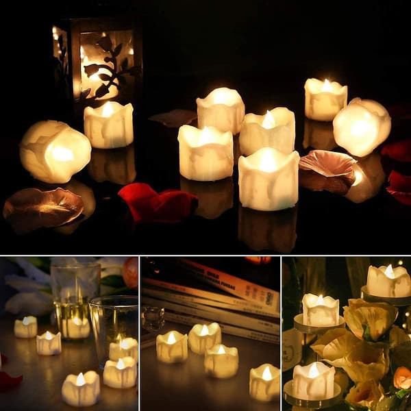 LED-lys, 12 stk. Flammefritt LED-lys/telys/LED-telys batteridrevet med timerfunksjon, 6 timer på og 18 timer av for jul