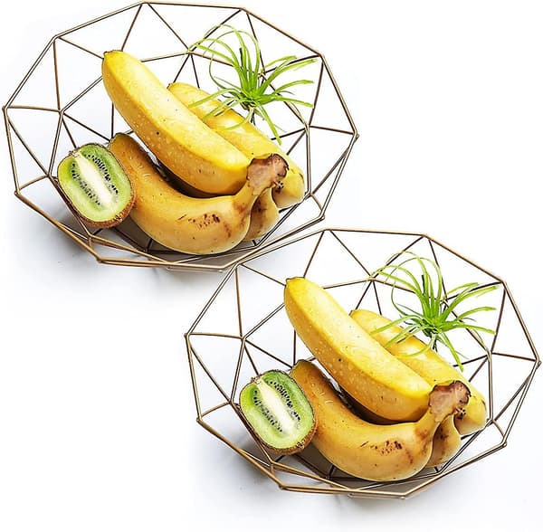 2-pack guldmetallfruktkorgar - trådförvaringskorgar för frukt, grönsaker och snacks