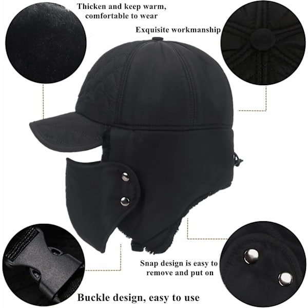 Unisex Vinterhue Tyk Fluffy Foring Bomberhue Med Acsergery Øreklapper & Mundbeskyttelse 3 I 1 Varm Gave
