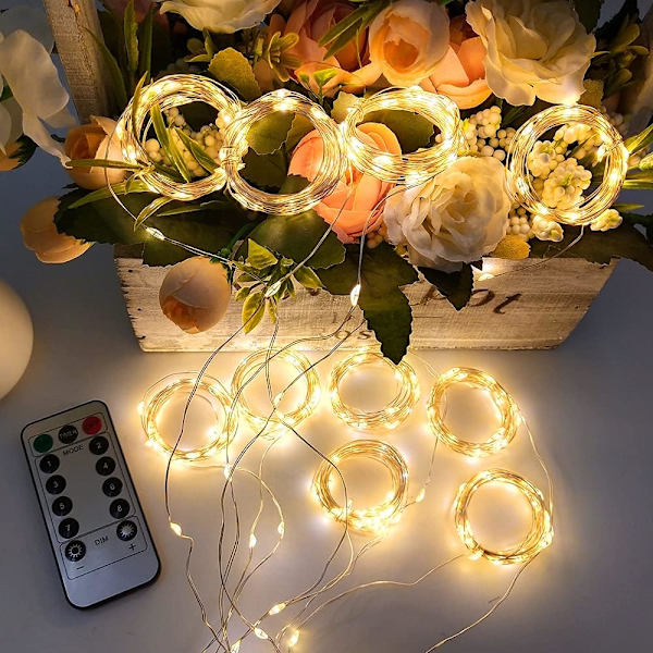 300 LED Vinduesgardin Lys, Fe Twinkle Lys med 8 Tilstande, USB Drevet Hængende Lys med Fjernbetjening til Jule Soveværelse 3M x 3M Warm White