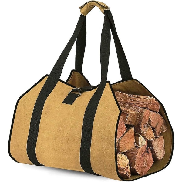 Lærreds Brændetaske Pejs Brænde Opbevaringstaske Stor Kapacitet Udendørs Brændeholder Vokset Med Håndtag Robust (98x45cm)