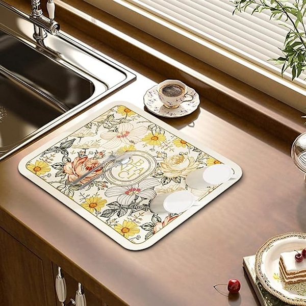 Fantasistyle avrinningsmatta, diskavrinningsmatta absorberande mjuk diatoméjord halkfri gummisula avrinningsplatta snabbtorkande avrinningsmatta B 40x50cm