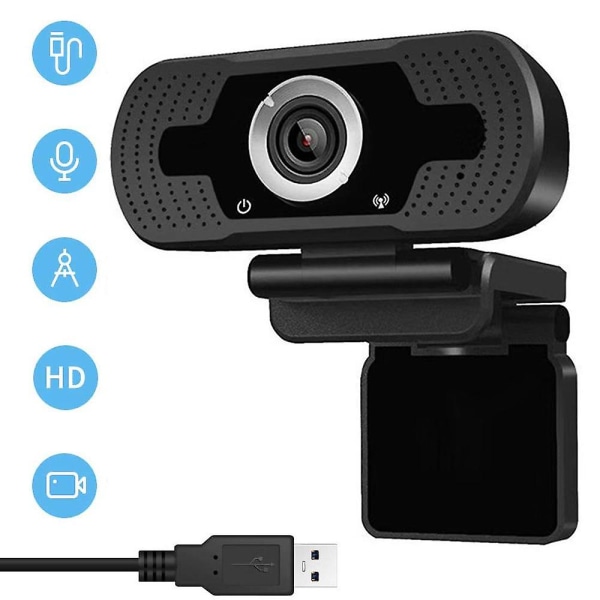 1080p HD -verkkokamera USB, pöytäkoneen ja kannettavan tietokoneen kamera, mini plug and play -videopuhelukamera, sisäänrakennettu mikrofoni, joustava pyörivä klipsi