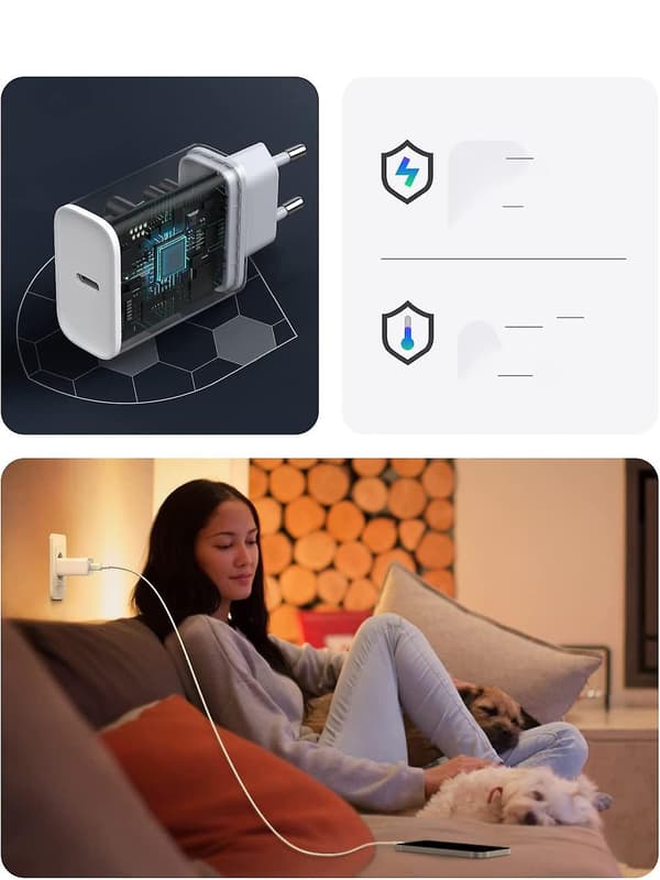 20W USB C PD 3.0 Laderkabel ikke inkludert (hvit)