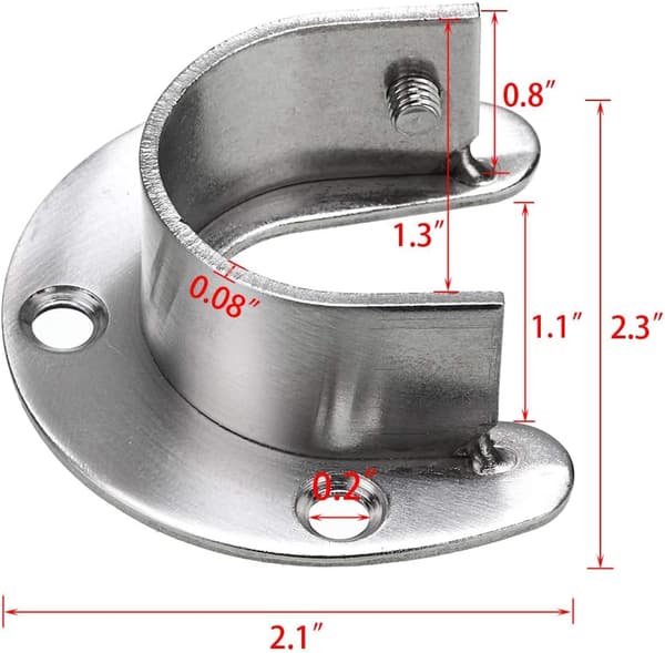 6-pack Garderobsstångsändarstöd 1-1/4\" Diameter, U-formade Garderobsstångsfickor i Rostfritt Stål, Väggmonterade Rörfästen med Skruvar