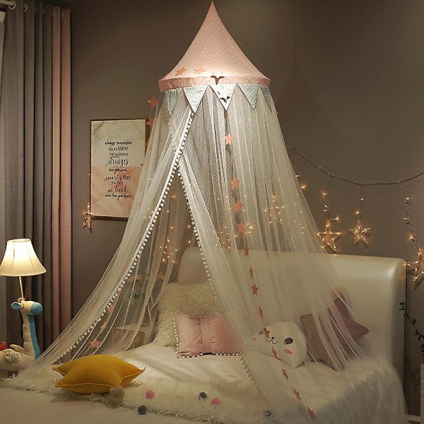 Sengehimmel, Prinsesse Sengeforhæng Net Til Enkelt Til Kingsize, soveværelsesdekoration af Rund Blondekuppel Med Rustfri Stålkrog, Hurtig Nem Installation
