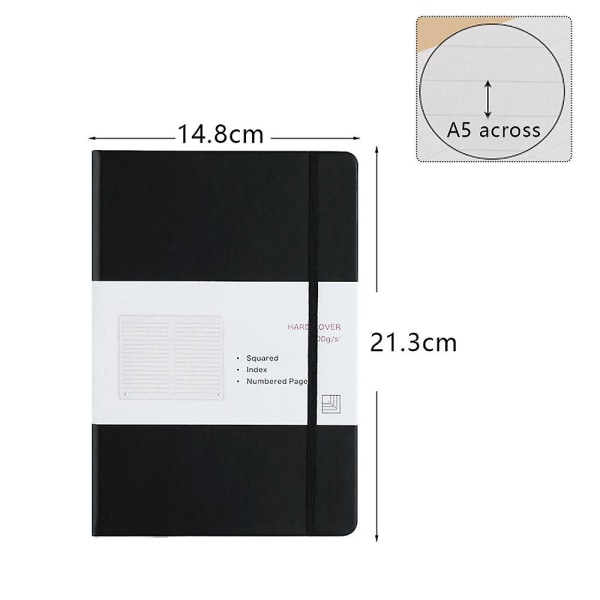 Horisontell linje anteckningsbok, anteckningsbok med elastiskt bälte, 188 sidor, inbunden - A5 148x 213 cm, grafiska linjer svart black