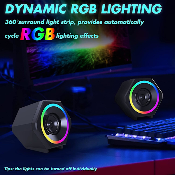 Datorhögtalare 10w Gaming PC-högtalare USB-drivna med förbättrad bas, regnbåge