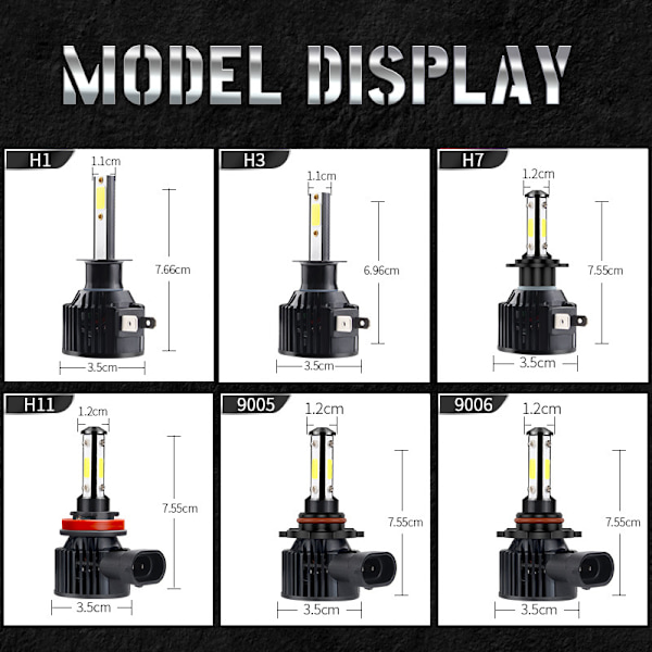 H11/H8/H9/H16 LED-lampor, 600 % starkare LED-lampor, 50 000+ timmars livslängd, 6000K Xenon White Non-polarity, 2-pack H3