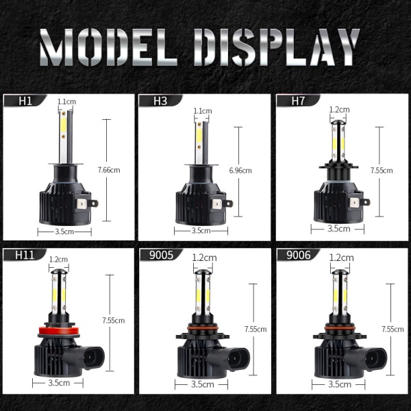 H11/H8/H9/H16 LED-lampor, 600 % starkare LED-lampor, 50 000+ timmars livslängd, 6000K Xenonvitt icke-polaritet, 2-pack H1