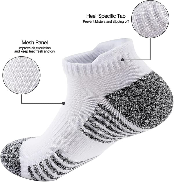 Damsportsockor, 5 par bomull andningsbara låga strumpor - Anti-blåsor, båge