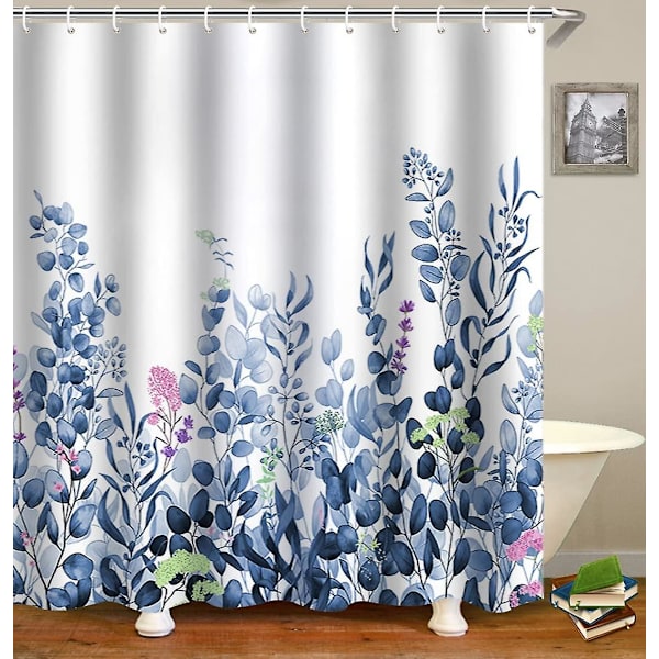 Bruseforhæng, Badeværelsesforhæng med 12 Kroge, Vandtæt Polyester Blue Eucalyptus