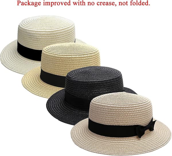 Dame Sløyfe Stråhatt Sommer Fedora Båthat Solhatt Black