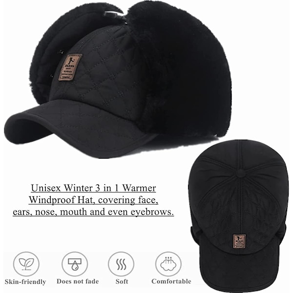 Unisex Vinterhue Tyk Fluffy Foring Bomberhue Med Acsergery Øreklapper & Mundbeskyttelse 3 I 1 Varm Gave