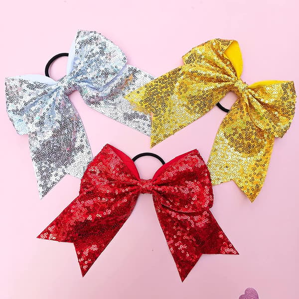 Glitter Cheer Sløjfe Elastiske Hårelastikker Piger 8\" Jul Glitrende Rød Guld Sølv