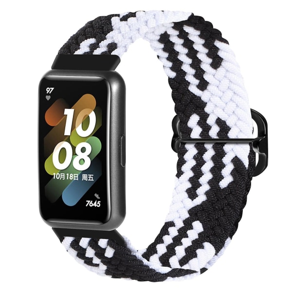 Flätat watch för Huawei Band 7, utbytesarmband med justerbart spänne Black  White