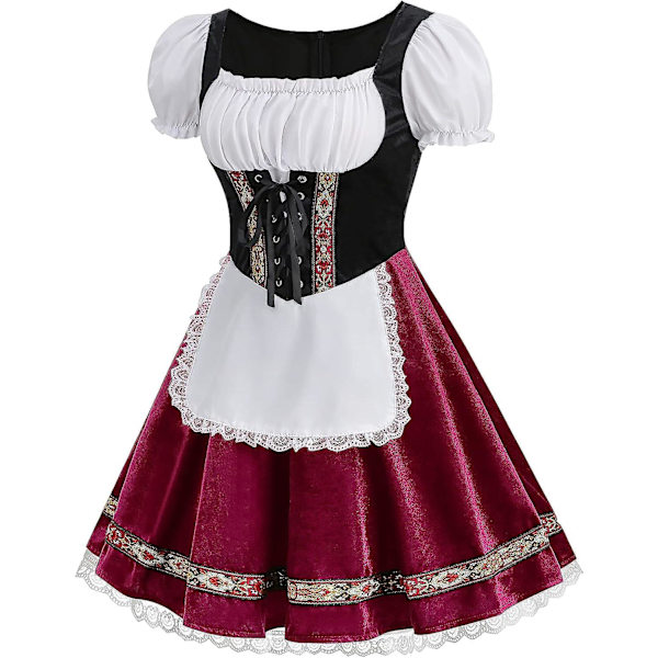 Naisten Oktoberfest-asu, Halloween saksalainen baijerilainen samettinen Dirndl-mekko Wine X Large