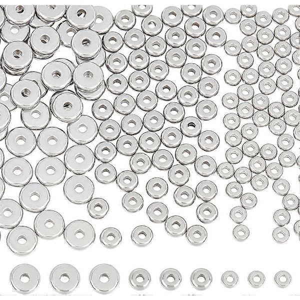 Cirka 180 st Skivpärlor 3 Storlekar Rondelle Rostfritt Stål Distanspärlor Platta Runda Pärlor Runda Lösa Pärlor för DIY Smyckestillverkning Hål 1,4-1,8 mm
