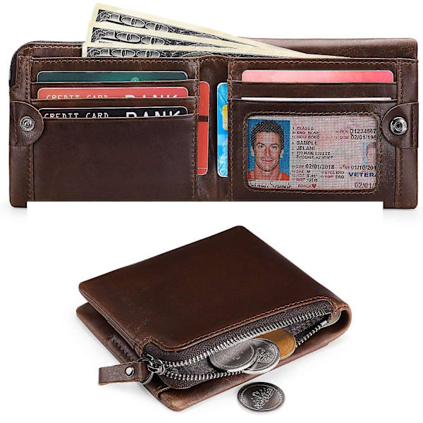 Retro Läder Herr Zipper Pocket Plånbok Fällbar Design Kort Kontanter Förvaringsväska Coffee