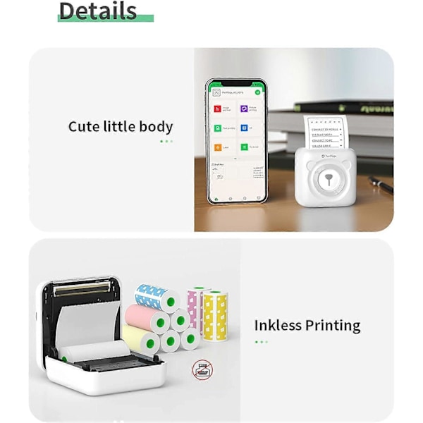 Mini valokuvatulostin A6 mini tasku lämpötulostin langaton BT valokuvalaput kuitit toiminto valokuva AR valokuva USB-kaapelilla 9 rullaa keltaista lämpöpaperia pink