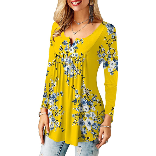 Naisten puserot röyhelöillä, löysä napitus, tunikat naisille Yellow XL
