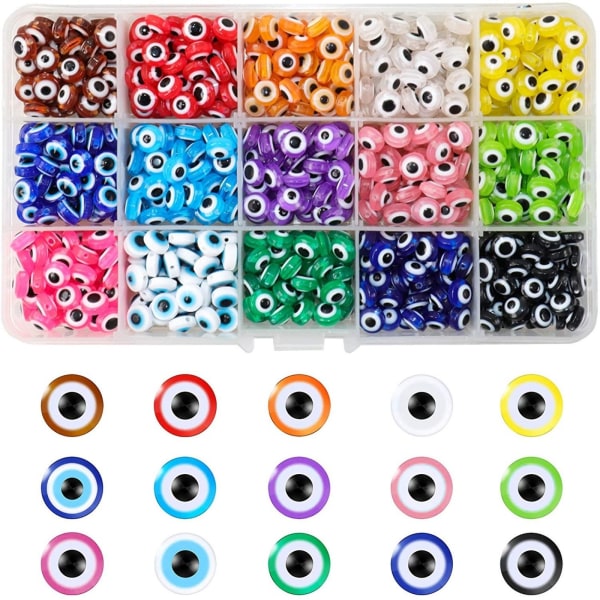 15 Style Evil Eye-pärlor, Evil Eye-pärlor för smyckestillverkning, Evil Eye-berlocker med 1 mm hål