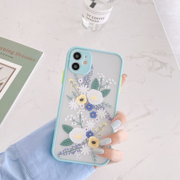 Iphone- case , klar Frosted PC-baksida blommor mönster 3d blommig Blue