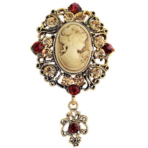 Klassisk elegant kristall strass cameo brosch elegant brosch för kvinnor flickor festgåva guld