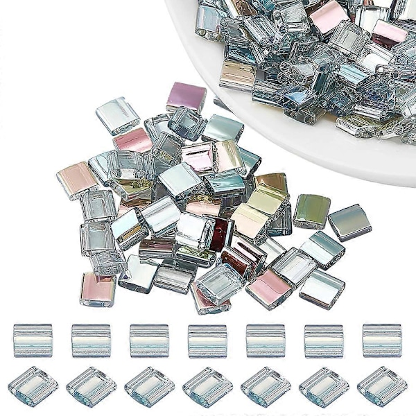 150 st Iridescent Tila Pärlor 5x5mm 2-Hål Glasfrö Pärlor Kristallgrön Regnbåge Mini Pärlor Rektangel