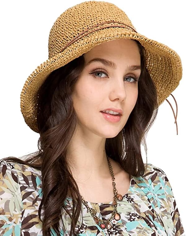 Dame Bredskyggede Kasketter Foldbar Sommer Strand Sol Stråhatte Style 2