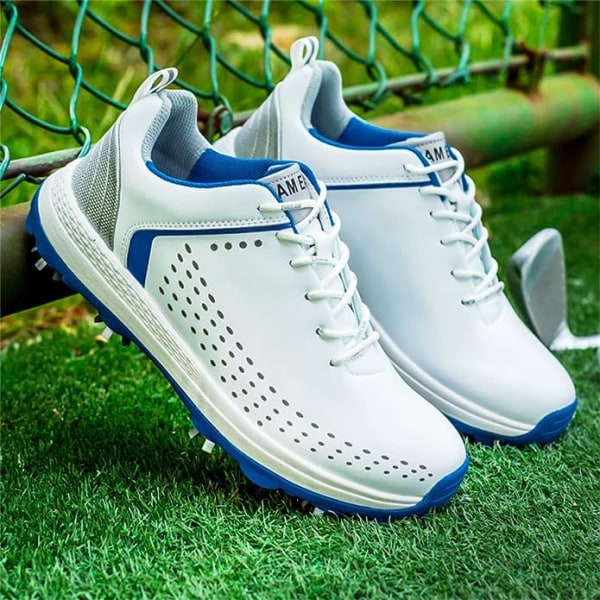 Golfträningsskor för män, vattentäta golfskor Outdoor Golf Sportträningssneakers med 8 spikar för golfare blue EU46