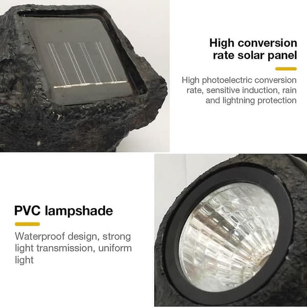 Solar Stenlamper Udendørs - Vandtætte Solcelle Stenbedslamper, Udendørs Landskabslamper Sten til Have Baghave Dekoration