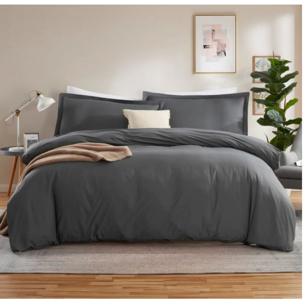 Täcke King Size - Mjukt King Size Täcke Set, 3 Delar Dubbelborstat Täcke med Knappstängning Dark grey Twin