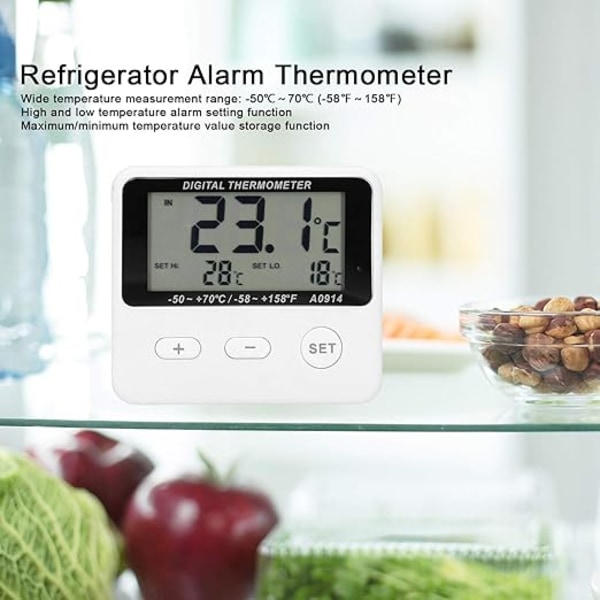 Walfront Digital Frys Thermometer Batteridriven Universal Kylskåpstemperaturmätare Alarmkonsol med Sonda