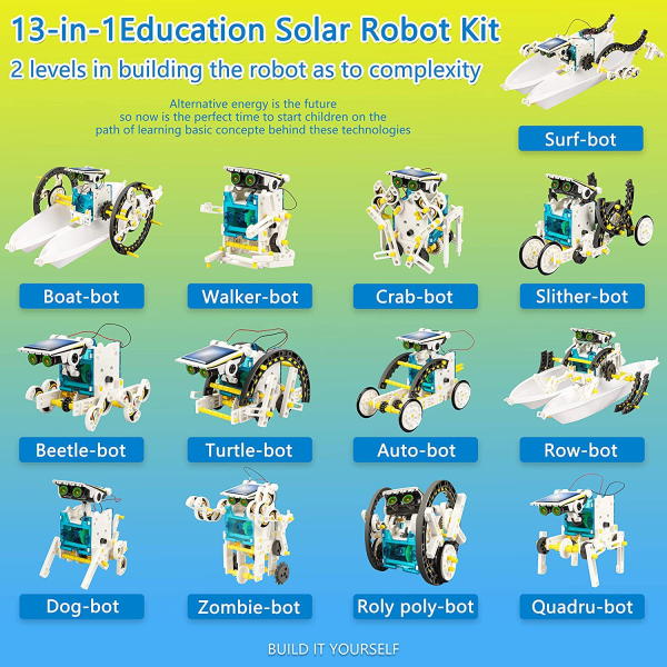 13-i-1 solrobot-byggsats leksaker presenter till barn 8 9 10 11 12 13 år gamla, DIY monterad byggsten bil leksak födelsedag för barn pojkar flickor
