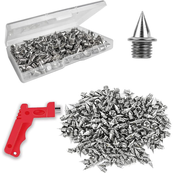 150 stk. 1/4 tommer stålspiker for piggsko, rustfrie stålspiker for bane og sko med spikernøkkel, stålpyramidespiker for løping, fotturer,