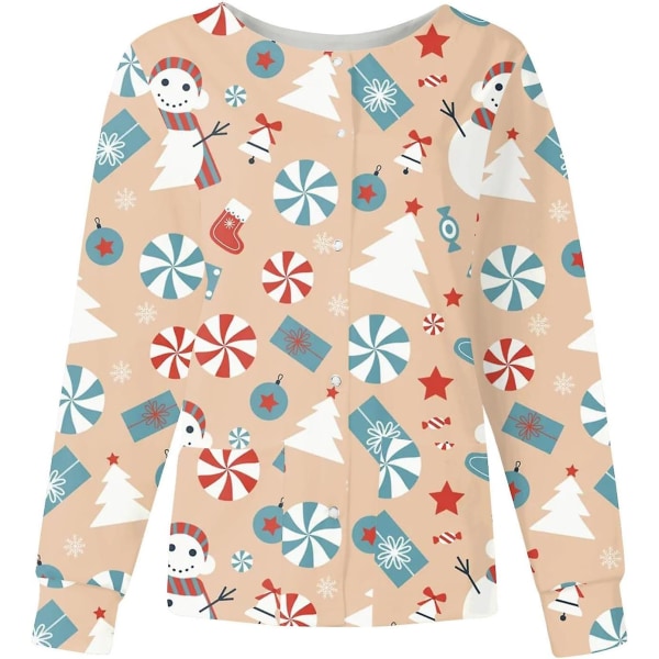 Kvinnors Skrubbjacka Tryckt Jul Tryckta Skrubbjackor För Kvinnor Höst Skrubbtoppar Jul Grafisk Sjuksköterskejackor 4XL J