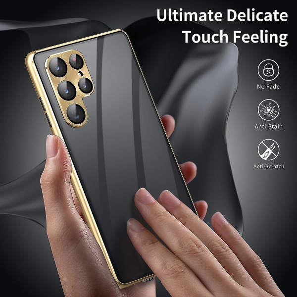 Yksityisyyttä suojaava magneettikotelo Samsung Galaxy S23 Ultralle, kaksipuolinen karkaistu lasisuojus Gold For Galaxy S23 Ultra