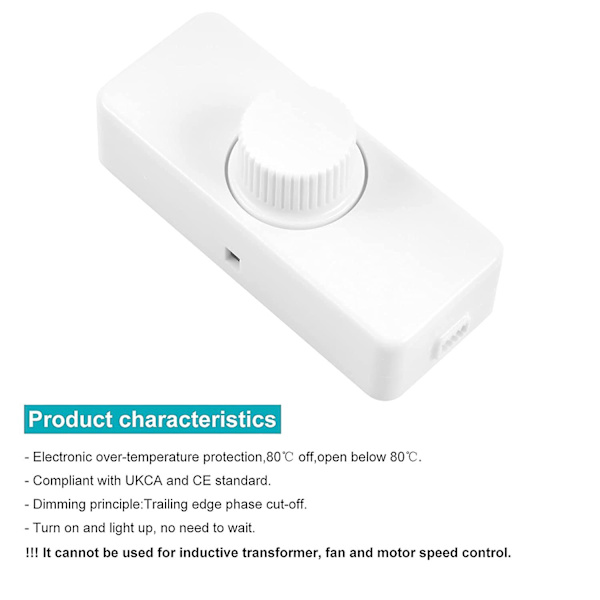 3-100w Led Bakkantsdimmer (roterande dimmer), 220-240v, Ce Plug-in Switch, Vit