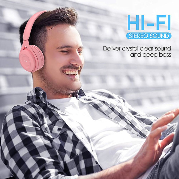 Bluetooth hörlurar över örat, trådlösa hörlurar V5.0, mjuka Memory-protein-hörlurar och inbyggd mikrofon för Iphone/android Mobiltelefon/dator/tv Pink