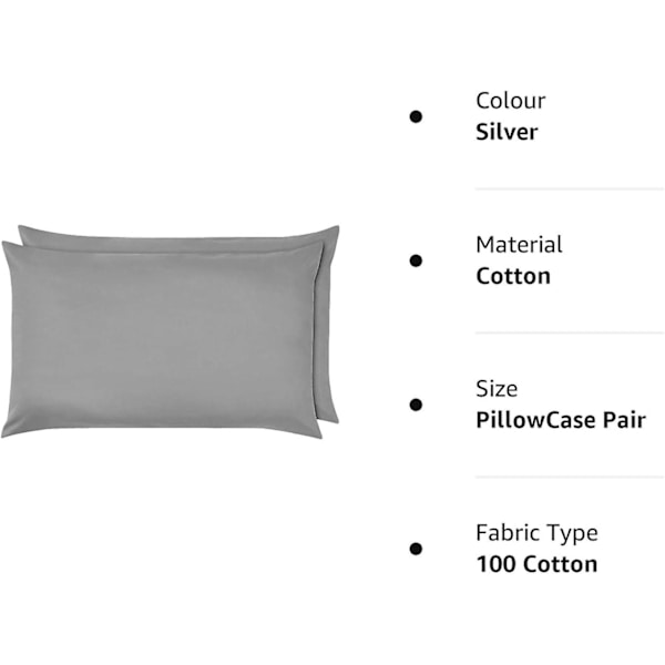 100% egyptiläistä puuvillaa 10\"/25cm syvät lakanat - Muotoonommeltu - Yhden hengen - Kahden hengen - King - Super King Silver PillowCase Pair