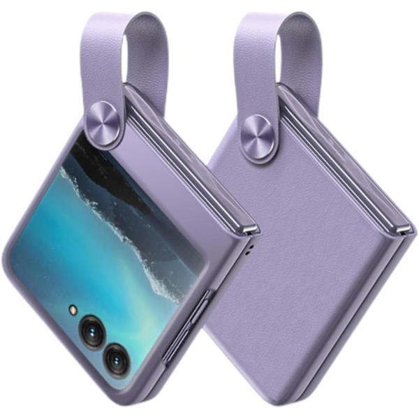 Hand Strap skyddande fodral kompatibel med Motorola Razr 40 Ultra, för Motorola Razr Plus 2023 Premium Feel Pu läderfodral Purple For Motorola razr 40 Ultra