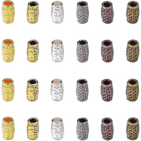 180 st 6 Färgade Kolonnmellanpärlor Tibetansk Filigranrör Metallmellandelar för Armband Halsband Smyckestillverkning Hål: 3,5 mm