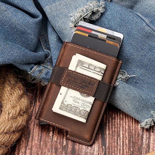 Läderkortficka Väska RFID-blockering Full Grain Multifunktion Plånbok Kontantbehållare Dark Brown