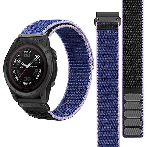 För Garmin Tactix 7 Pro/Fenix 7X/Fenix 6X Pro 26mm Nylon klockarmband Justerbart handledsband Blue Black