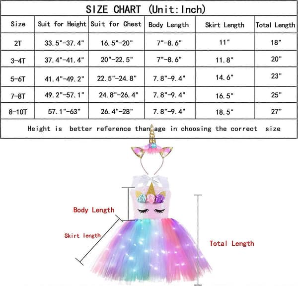 Glittrig unicorn tutu-klänning för flickor 10T