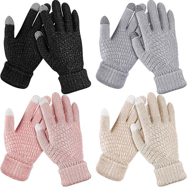 4 par dame vinter touch screen handsker varme fleeceforede strikhandsker elastisk manchet vinter teksting handsker