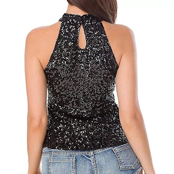 Dame Paljett Tank Top Glitter Iøynefallende Slim Fit Ermeløs Halterneck Vest Gold